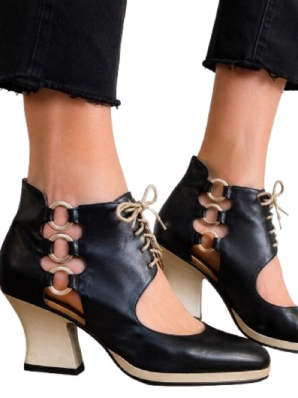 Vintage Rinaldi Italy Avant Garde Leather Lace Up Sculptural Heels EU 36.5